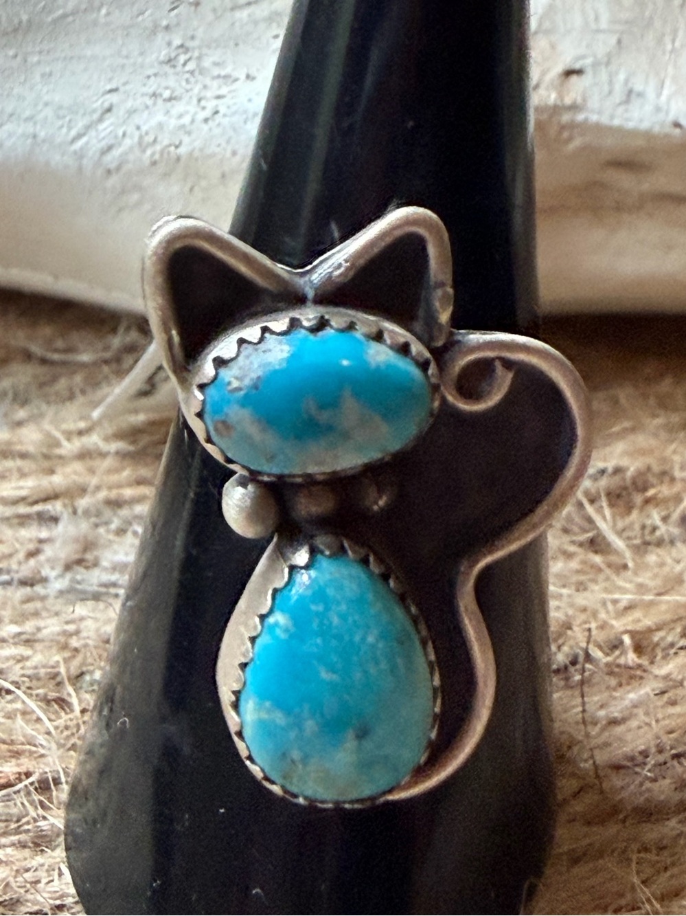 White Water Turquoise Cat Statement Ring - Sterling Silver